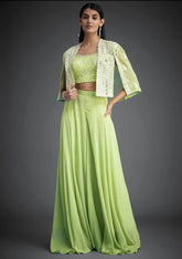 Gorgeous Pista Georgette Mirror Work Palazzo With Koti